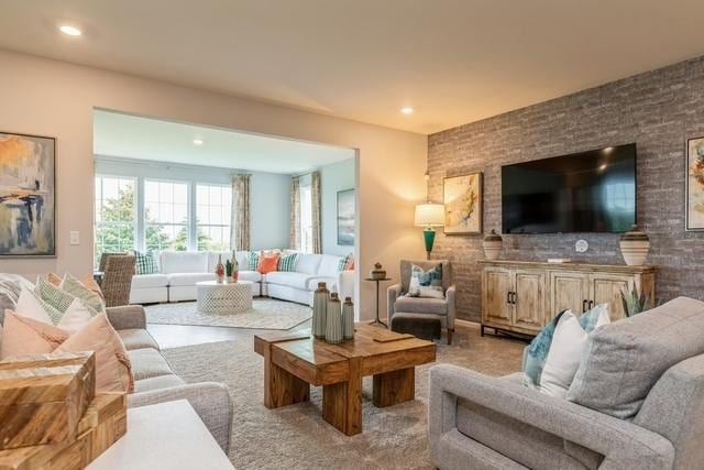 living room with recessed lighting