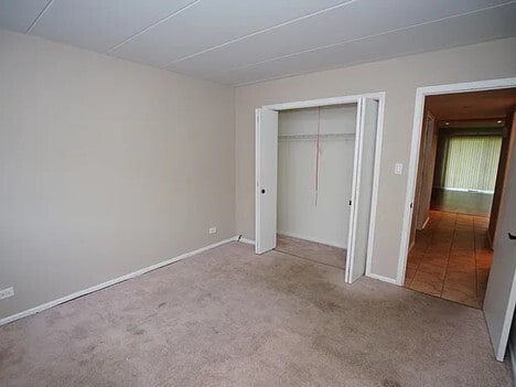 unfurnished bedroom with a closet and carpet flooring