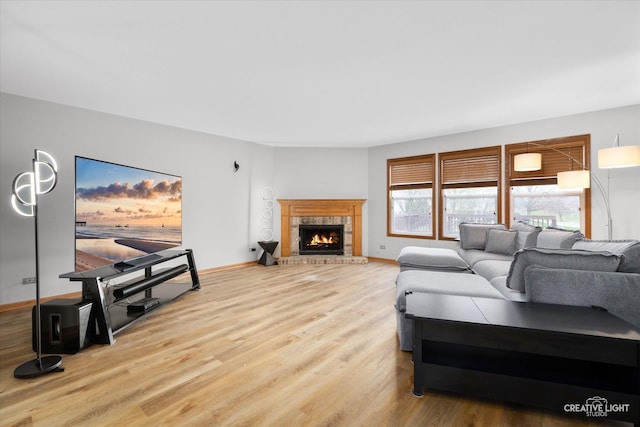 2355 Avalon Ct, Aurora, IL 60503 - living area featuring wood finished floors, a warm lit fireplace, and baseboards