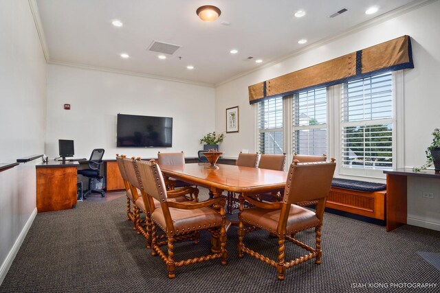 117 Preakness Dr, Oswego, IL 60543 - dining space with ornamental molding and dark carpet
