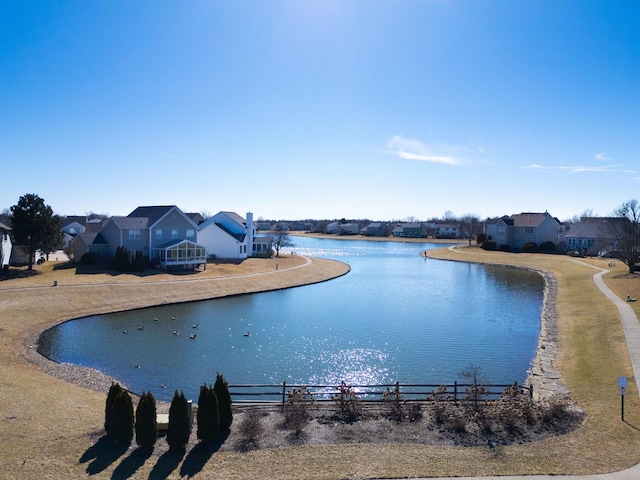 view of water feature with a residential view