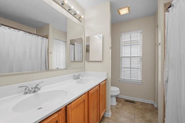 full bath featuring a wealth of natural light, visible vents, and a sink