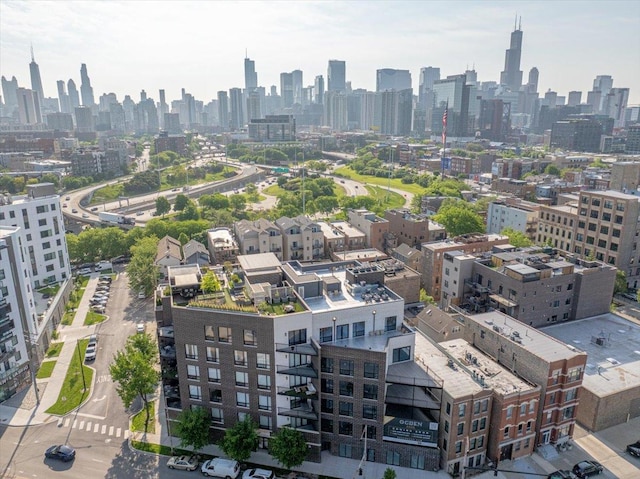 bird's eye view with a city view