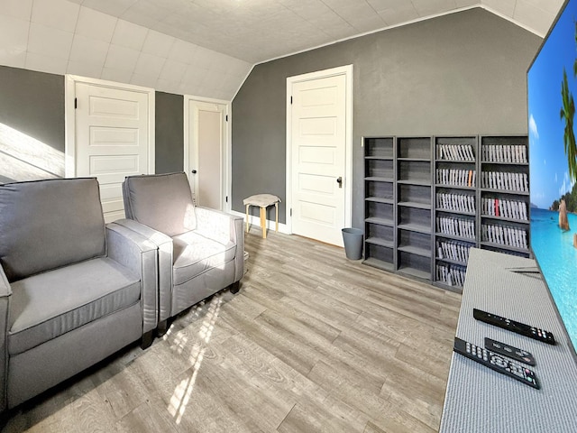 living area featuring lofted ceiling and wood finished floors