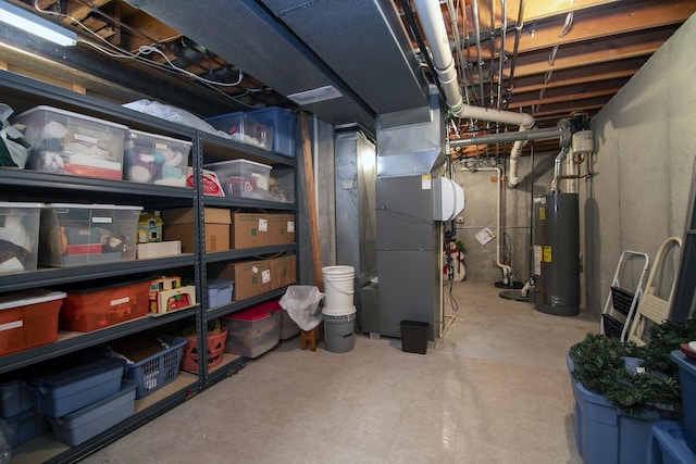 unfinished basement featuring water heater