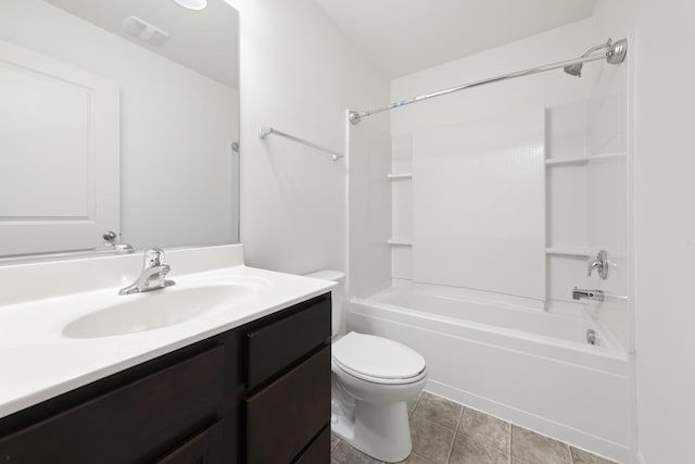 bathroom with shower / washtub combination, vanity, toilet, and tile patterned floors