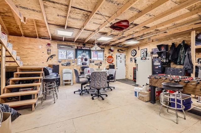 interior space featuring a workshop area