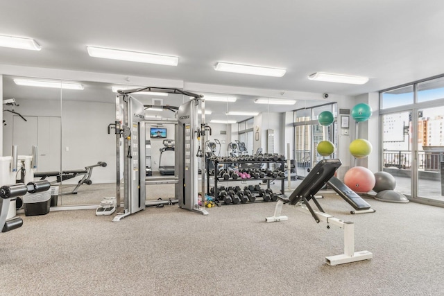 exercise room with a wall of windows