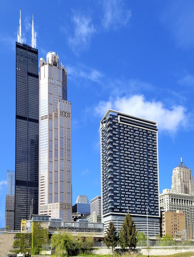 view of building exterior with a city view