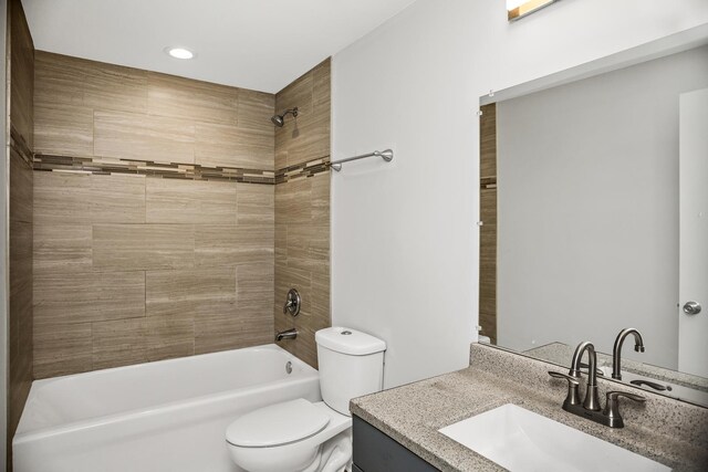 8837 S Throop St, Chicago, IL 60620 - bathroom featuring toilet, vanity, bathtub / shower combination, and recessed lighting