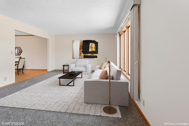 living room featuring baseboards and carpet floors