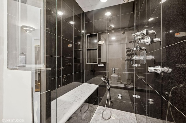 bathroom with a stall shower