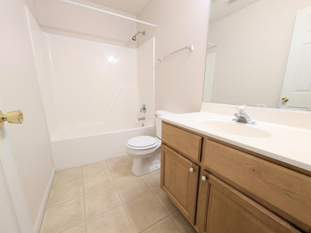 full bathroom featuring  shower combination, vanity, toilet, and tile patterned floors