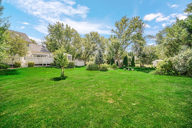 view of yard with a wooden deck