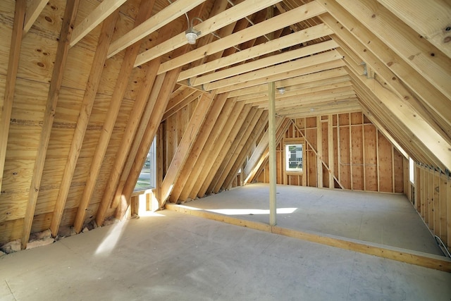 view of unfinished attic