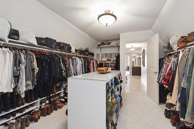 spacious closet with light colored carpet