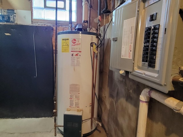 utilities featuring gas water heater and electric panel