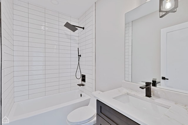 full bath featuring toilet, shower / bathing tub combination, and vanity