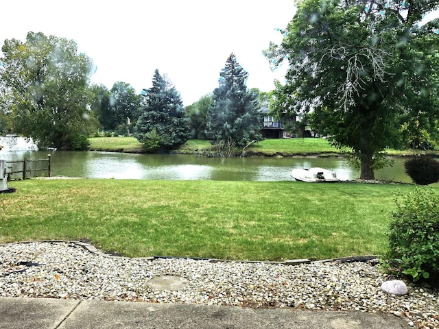 view of yard with a water view