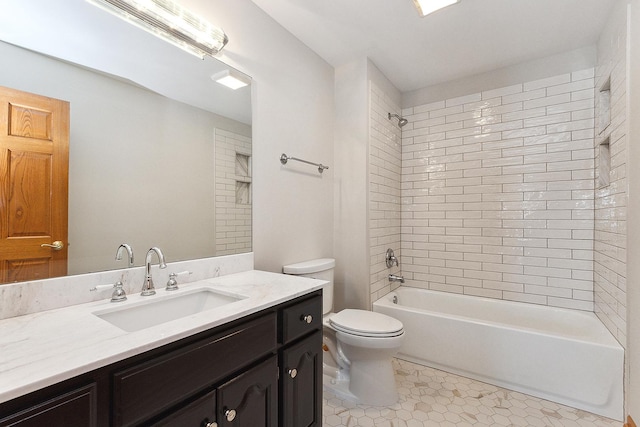 full bathroom with washtub / shower combination, vanity, and toilet