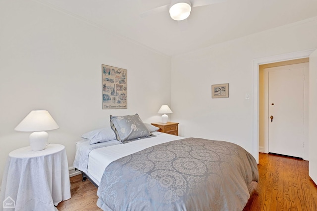 bedroom featuring ceiling fan and wood finished floors