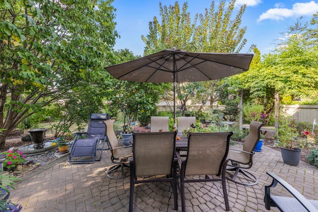 view of patio with fence and outdoor dining space