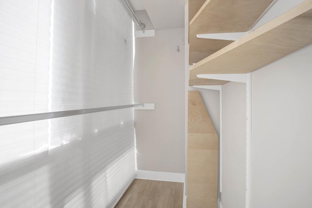 walk in closet with wood finished floors