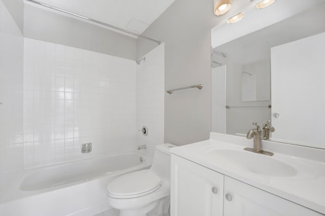 full bathroom with vanity, toilet, and washtub / shower combination