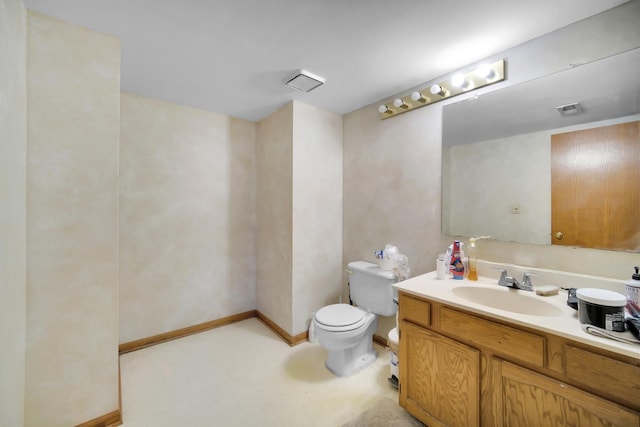 bathroom with toilet, visible vents, and vanity