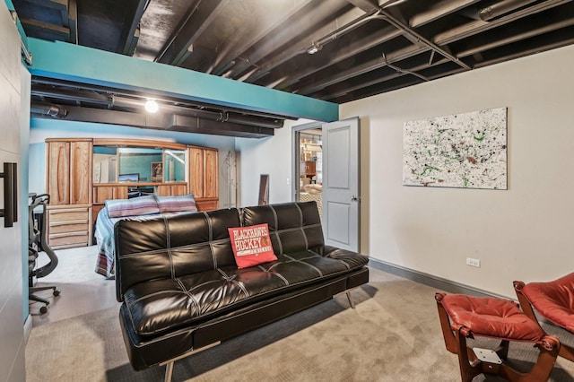 living room with baseboards and carpet floors