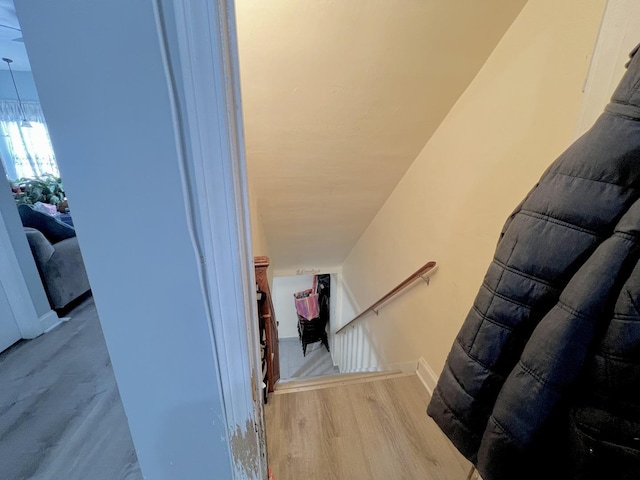 stairway featuring wood finished floors