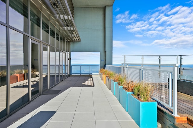 exterior space featuring a water view