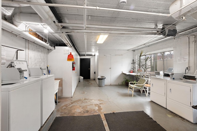 basement featuring washer and dryer