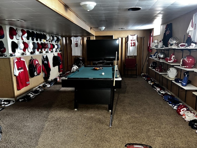 recreation room featuring carpet floors