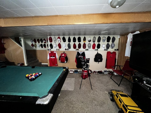 recreation room with carpet flooring