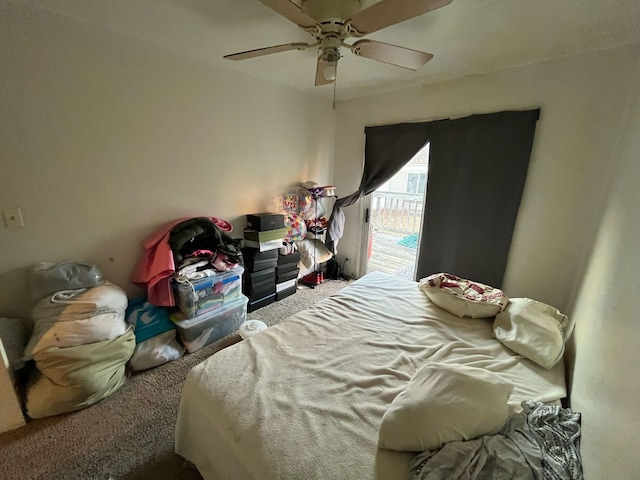 bedroom with carpet flooring and ceiling fan