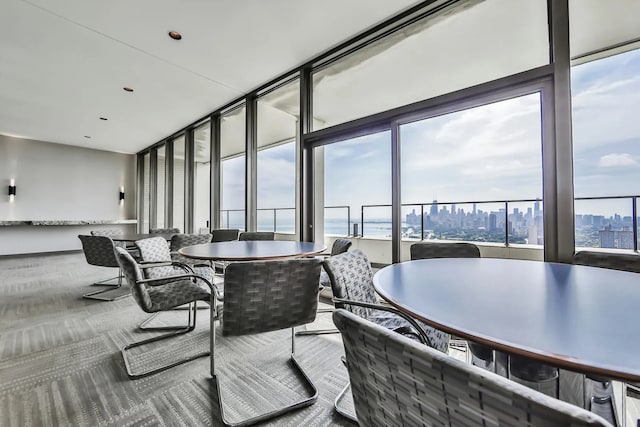 dining room featuring a city view