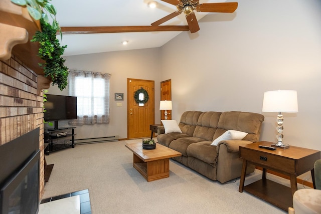 4128 N Plainfield Ave, Chicago, IL 60634 - living room featuring baseboard heating, light carpet, and ceiling fan