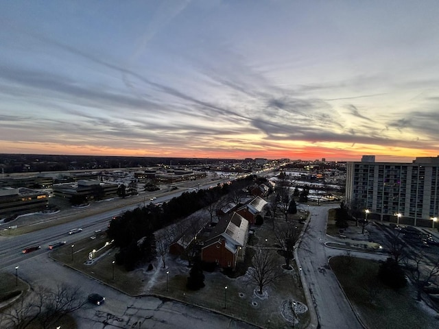 aerial view at dusk with a view of city