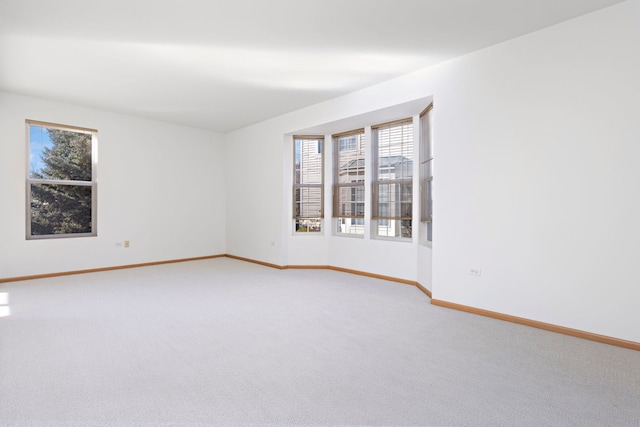 spare room featuring baseboards, a wealth of natural light, and light carpet