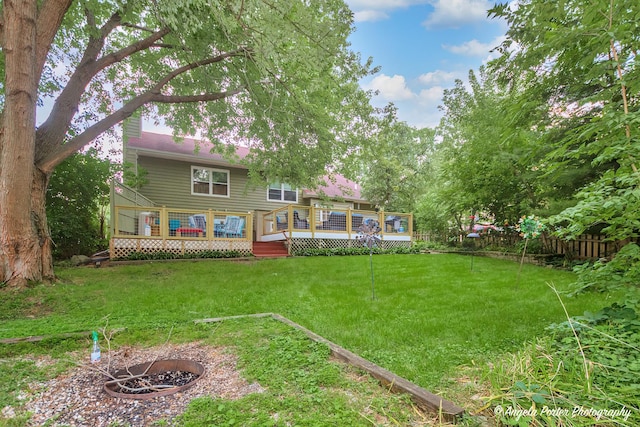 exterior space with fence and a deck