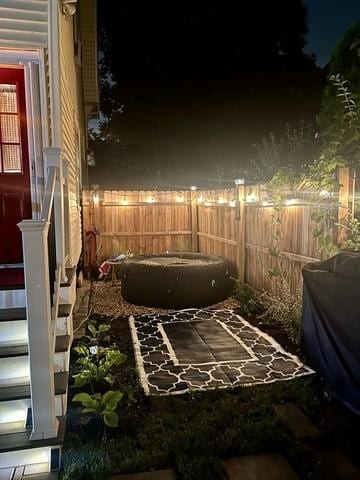 patio at twilight with fence