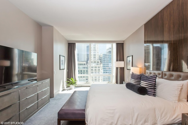 carpeted bedroom featuring expansive windows