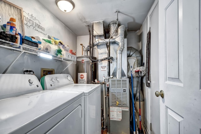 laundry room featuring laundry area, water heater, and separate washer and dryer