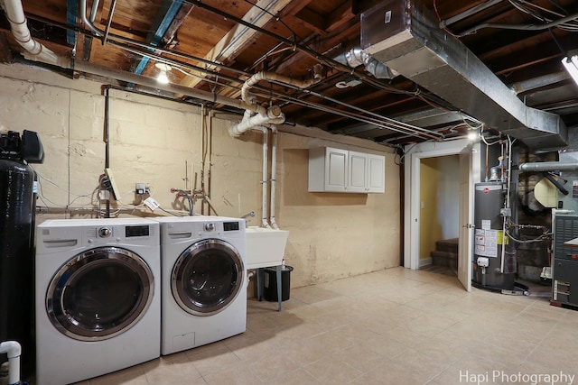 laundry area featuring washer and clothes dryer, water heater, and laundry area