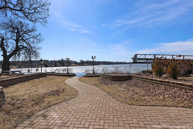 exterior space featuring a water view