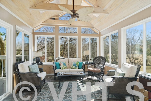 sunroom featuring wooden ceiling and a wealth of natural light