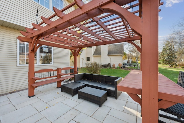 view of patio with a pergola and an outdoor hangout area