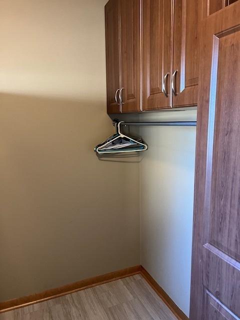 walk in closet with light wood-style floors