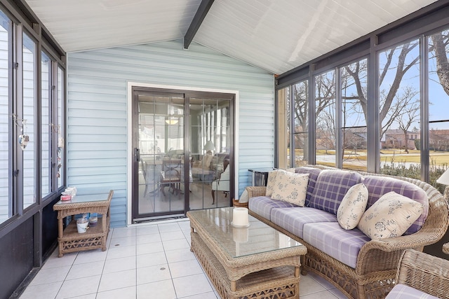 sunroom / solarium with a wealth of natural light and lofted ceiling with beams